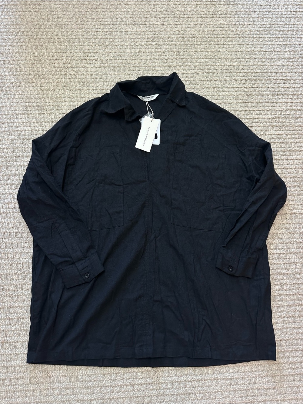 Commense NWT Black Linen & Cotton Blend Long Sleeve Oversized Shirt Sz XS